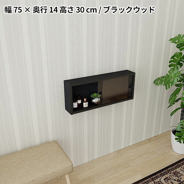 ウォールシェルフ ガラス扉 本棚 小物棚 幅75cm｜WallBox7 E-M glass